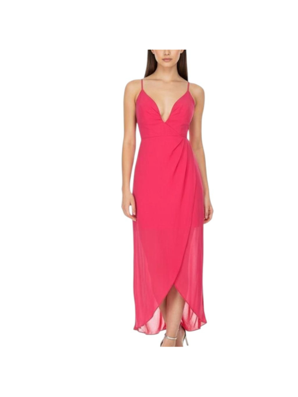 White Closet Coral Pink Deep V-Neck Tulip Hem Dress Medium
